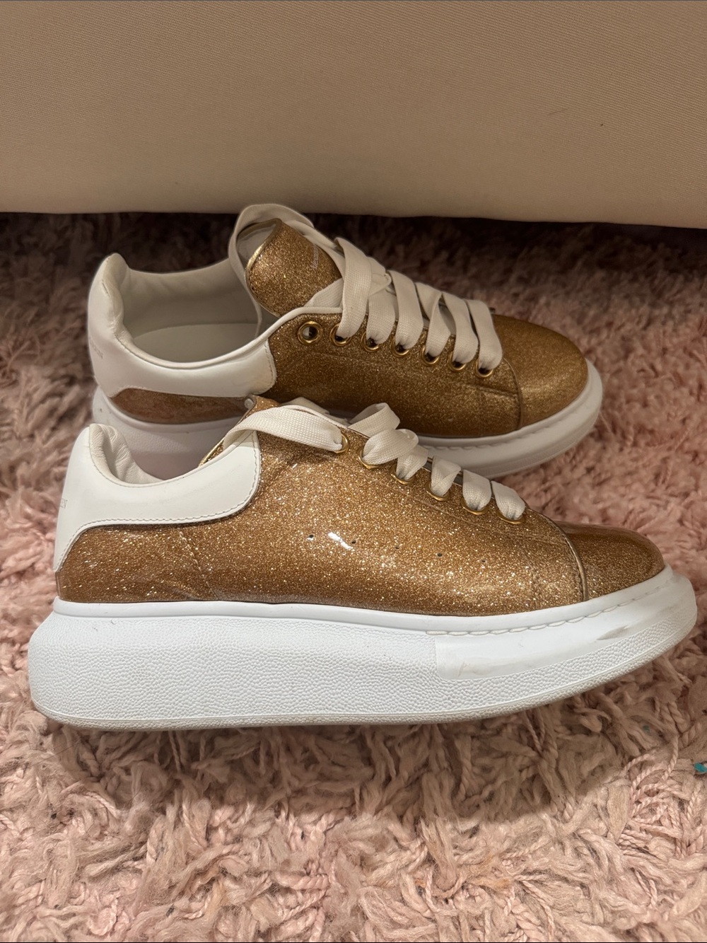 Alexander McQueen Gold Glitter Platform Sneakers - Women's